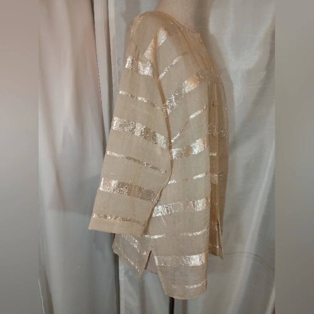 Positive Attitude Cardigan Block Pattern Gold Satin+See thru Panels, BttnUp, XL - Picture 8 of 9